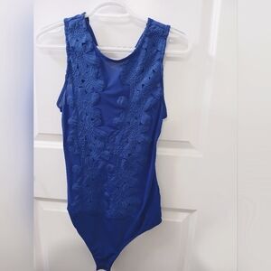 Blue Floral Mesh Bodysuit